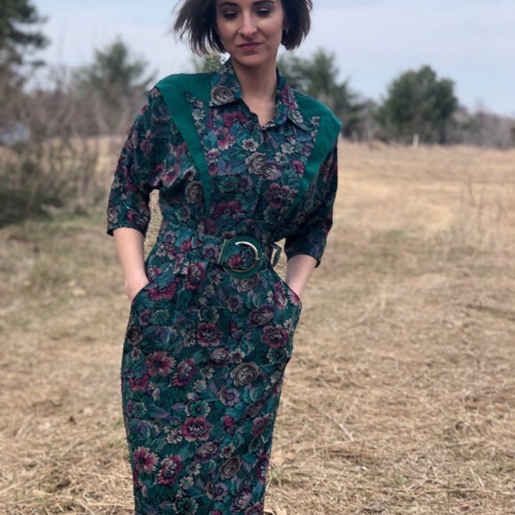 Vtg Positive Influence floral dress with belt - Picture 3 of 9